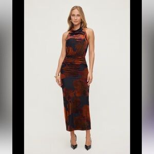 Elegant Sleeveless Black and Burnt Orange Dress